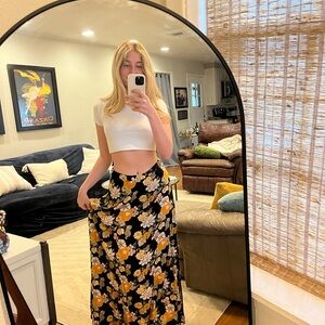 NATURAL LIFE Gold and Black A-line Maxi Skirt for Casual Wear